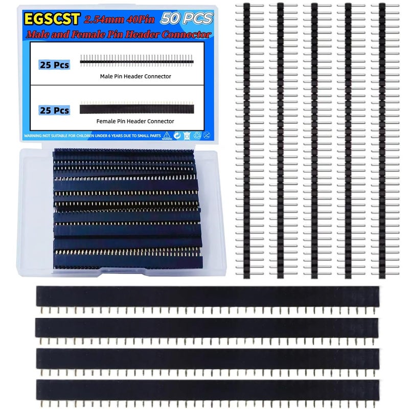 EGSCST 50 قطعة موصلات دبابيس ذكر وأنثى 2.54 مم 40 دبوس صف واحد قابلة للفصل وقابلة للتكديس لمت prototyping Arduino و PCB الإلكترونية - Image 1